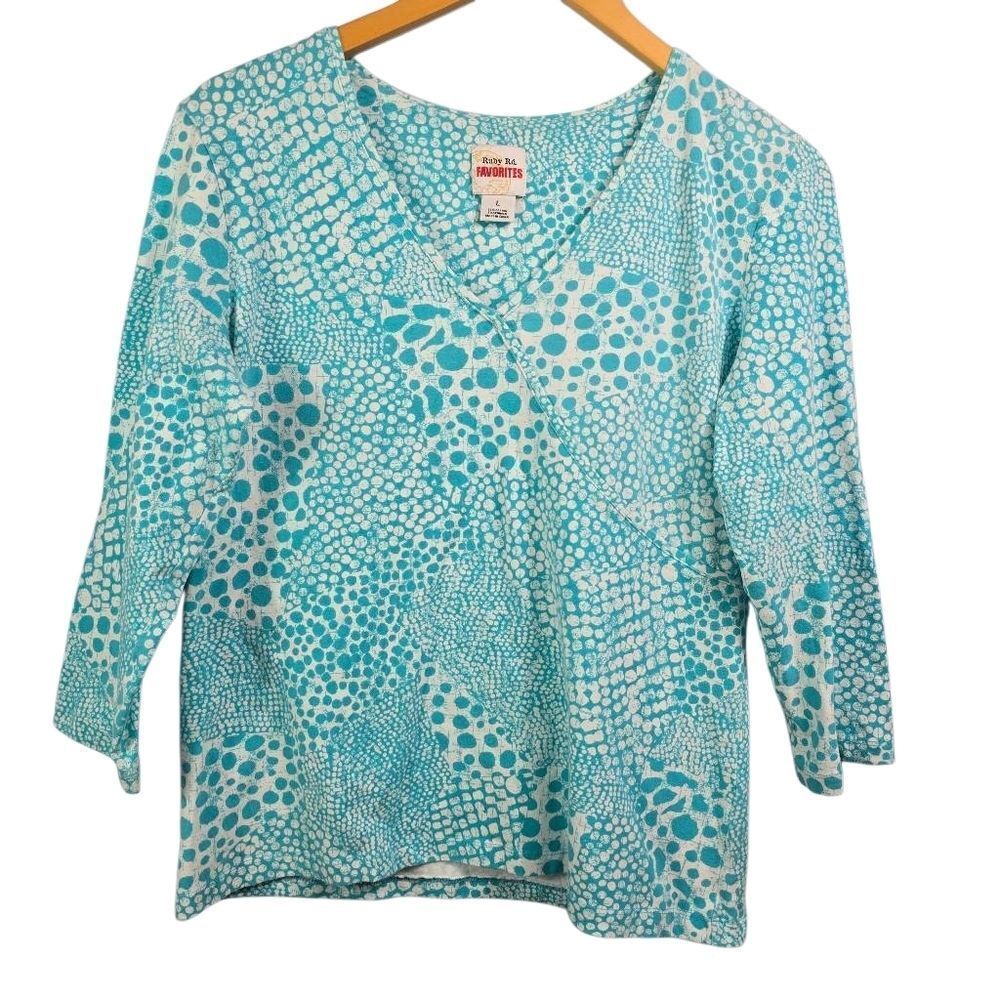 Ruby Rd. Turquoise and White Long Sleeve Top Size L